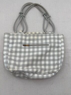 Farmhouse is my style Gray Check Canvas Tote Bag with Rope Handles